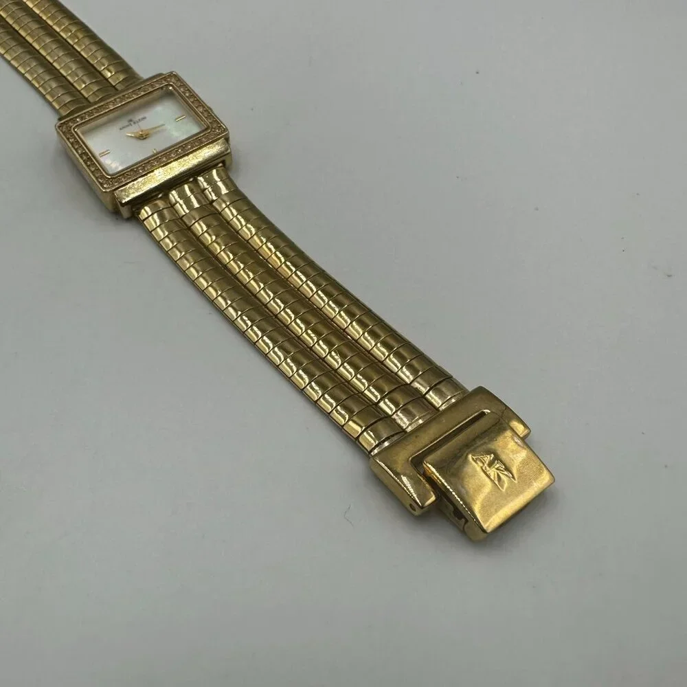 Anne Klein Watch Gold Tone Crystal Bezel Omega Chain Band New Battery 6.25